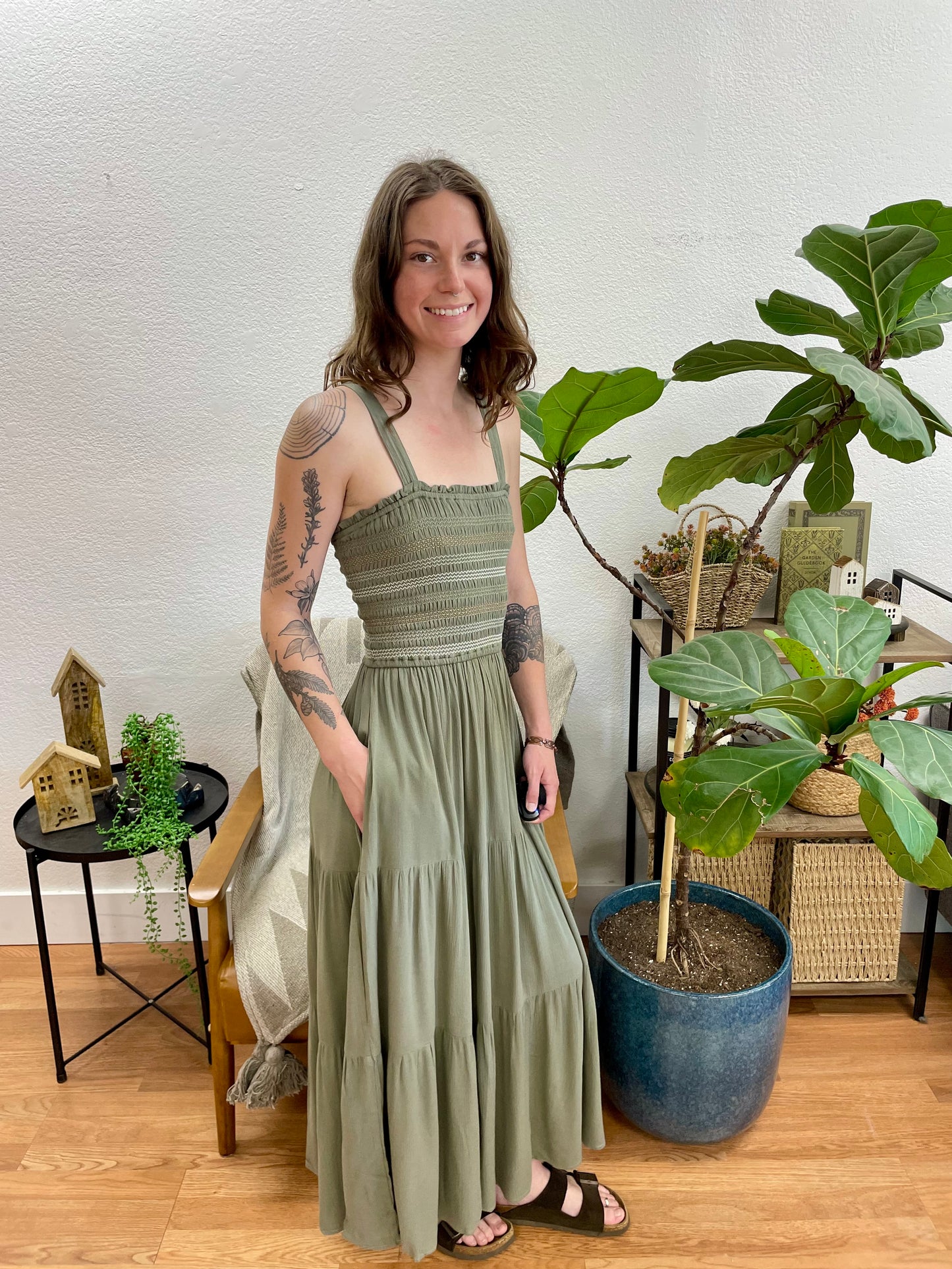 Olive Smock Bodice Sundress