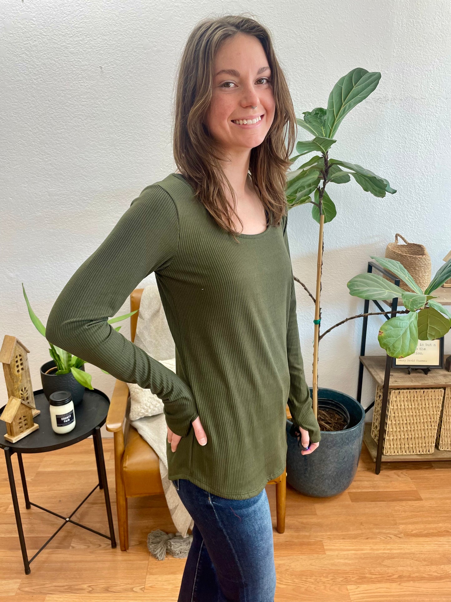 Olive Ribbed Top - Terra Cottage