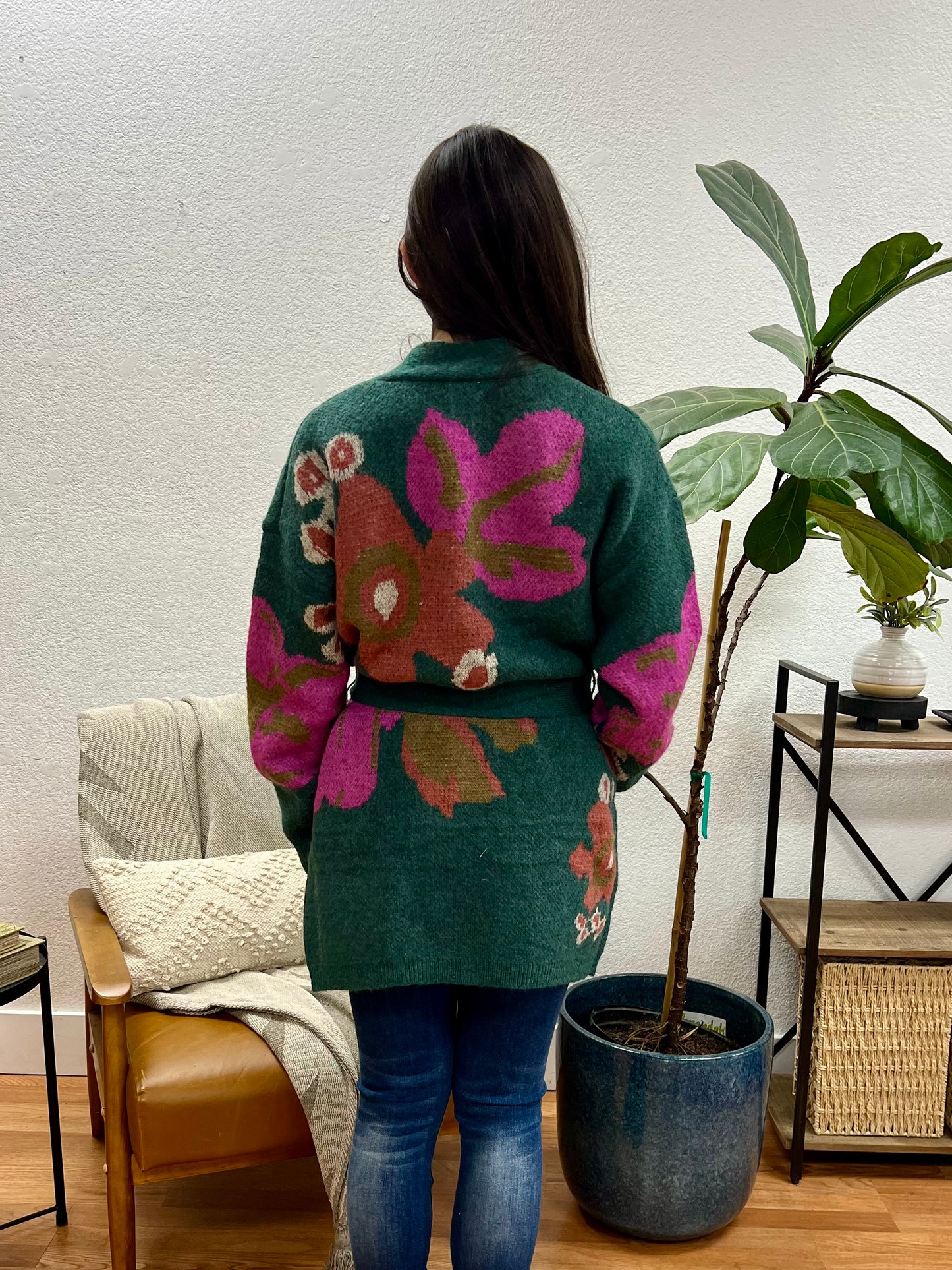 Hunter Green Bold Floral Cardigan