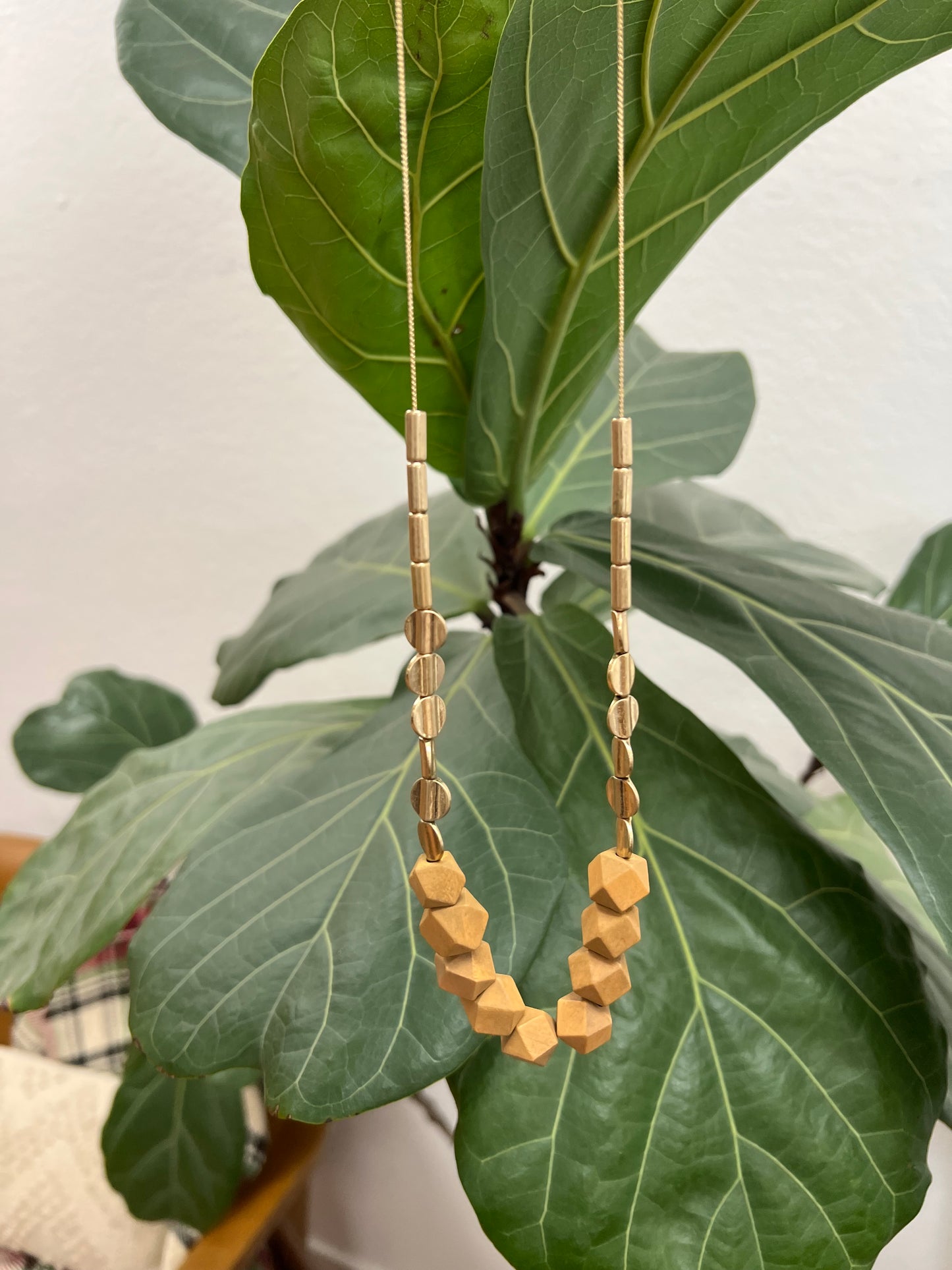 Brown Wood Bead Long Necklace