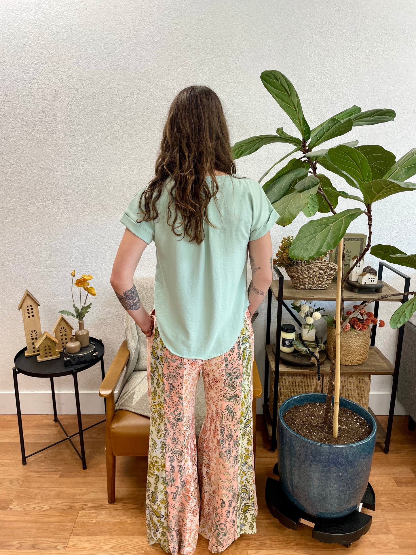 Apricot Mixed Print Flowy Pants