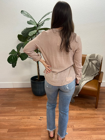 Taupe Relaxed Rolled Sleeve Blouse