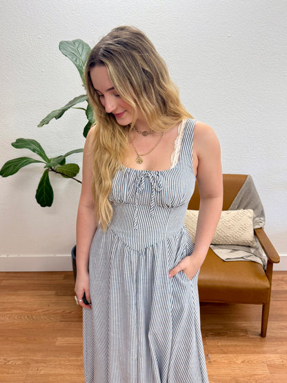 Navy Corset Detail Midi Dress