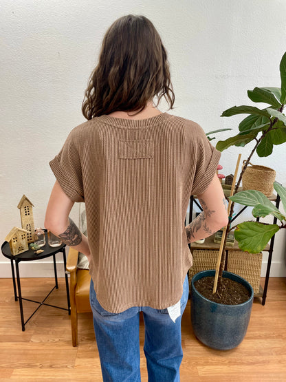 Mocha Ribbed Crew Neck Tee - Terra Cottage