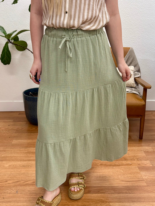 Sage Tiered Maxi Skirt