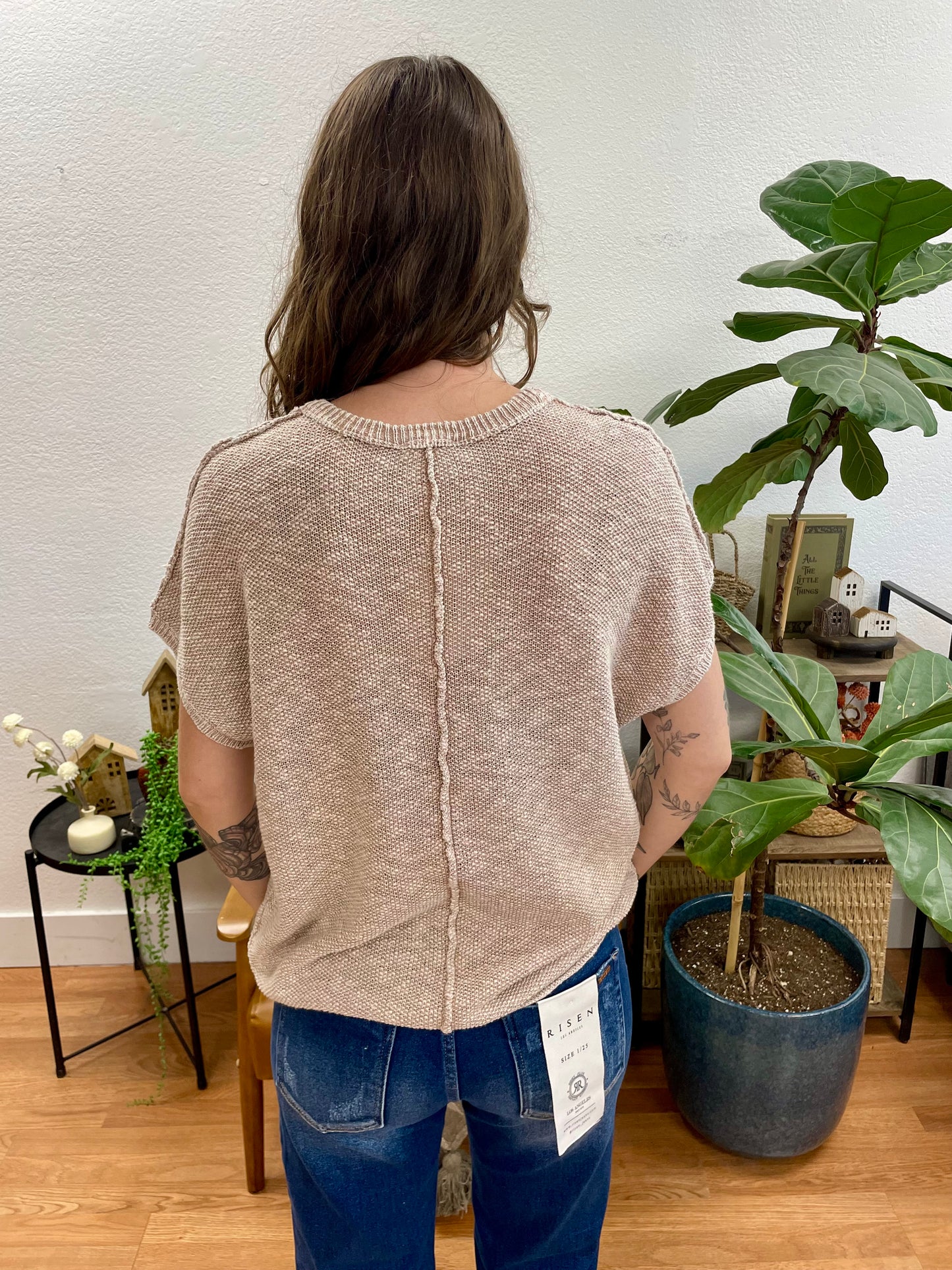 Beige Washed Knit Top
