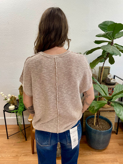 Beige Washed Knit Top