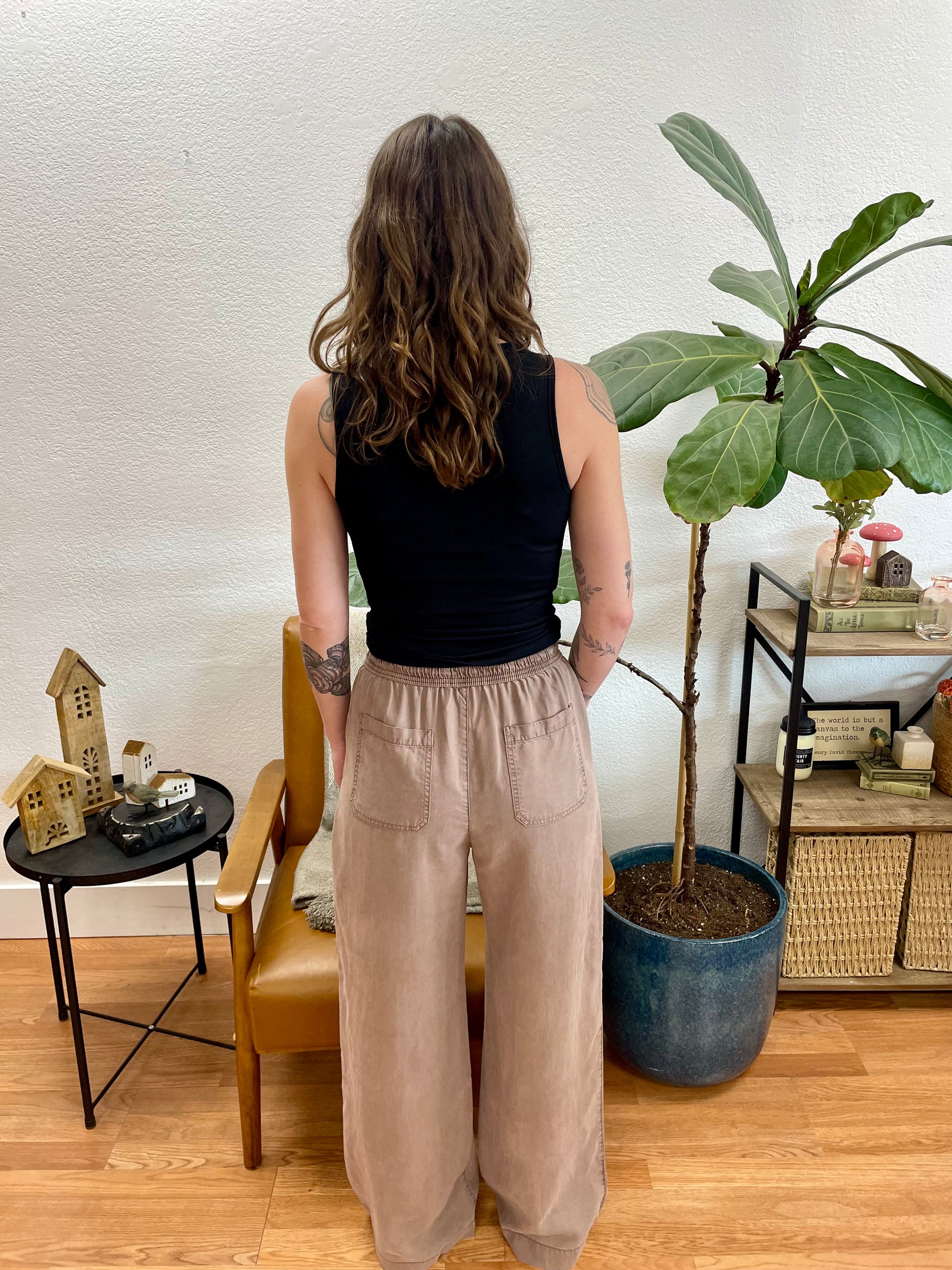 Mocha Tencel Wide Leg Pants - Terra Cottage