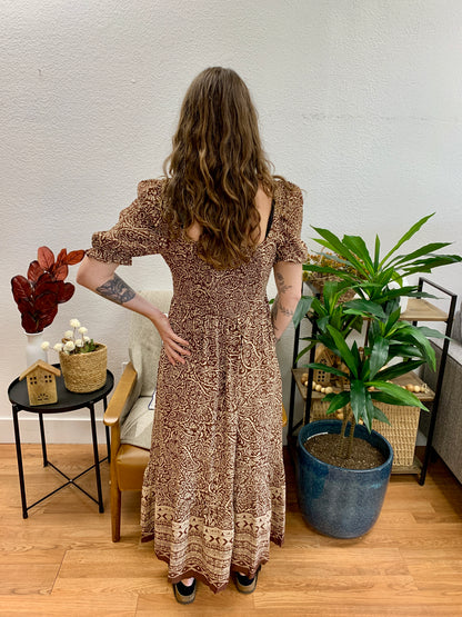 Brown Smocked Midi Dress