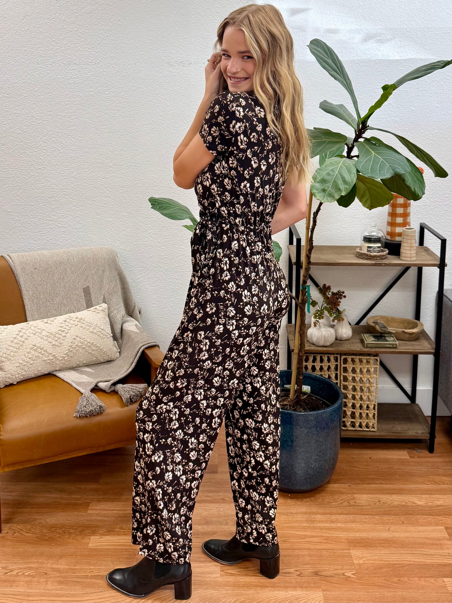 Brown and Taupe Ditsy Jumpsuit