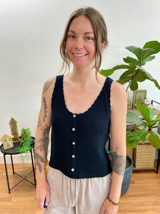 Black Knit Button Up Tank