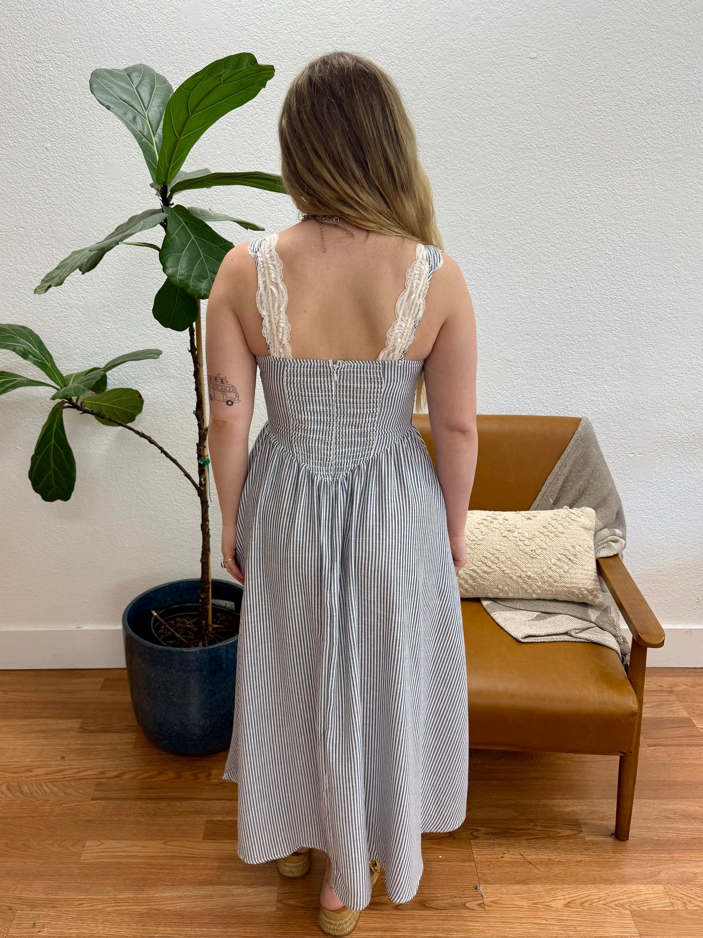 Navy Corset Detail Midi Dress