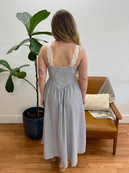 Navy Corset Detail Midi Dress