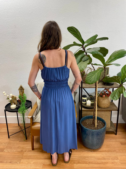 Blue Tie Shoulder Midi Dress