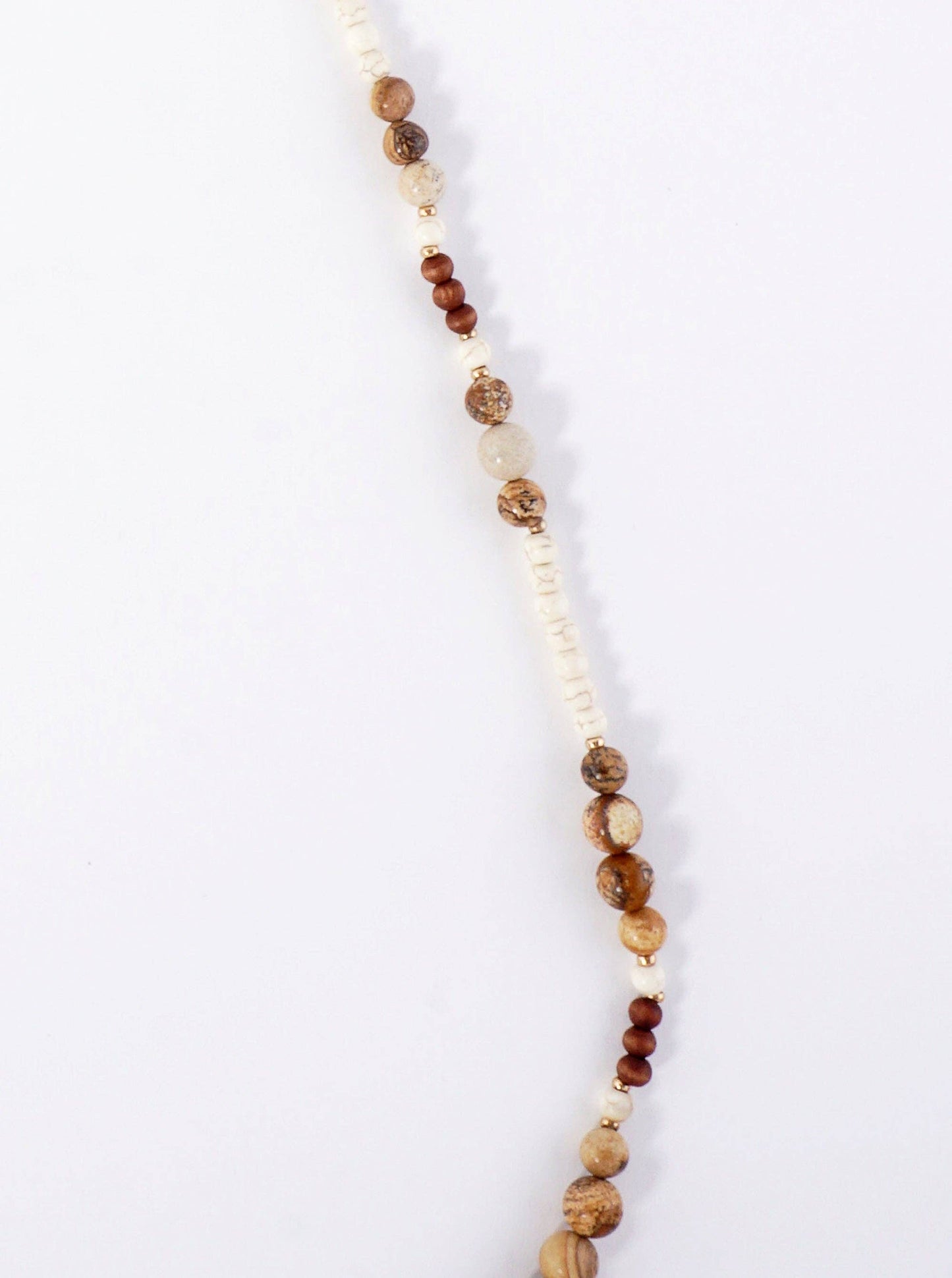 Inch Wooden Beads And Semiprecious Stone Long Necklace