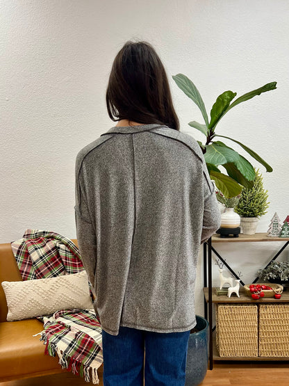 Black Melange Hacci Long Sleeve Tee