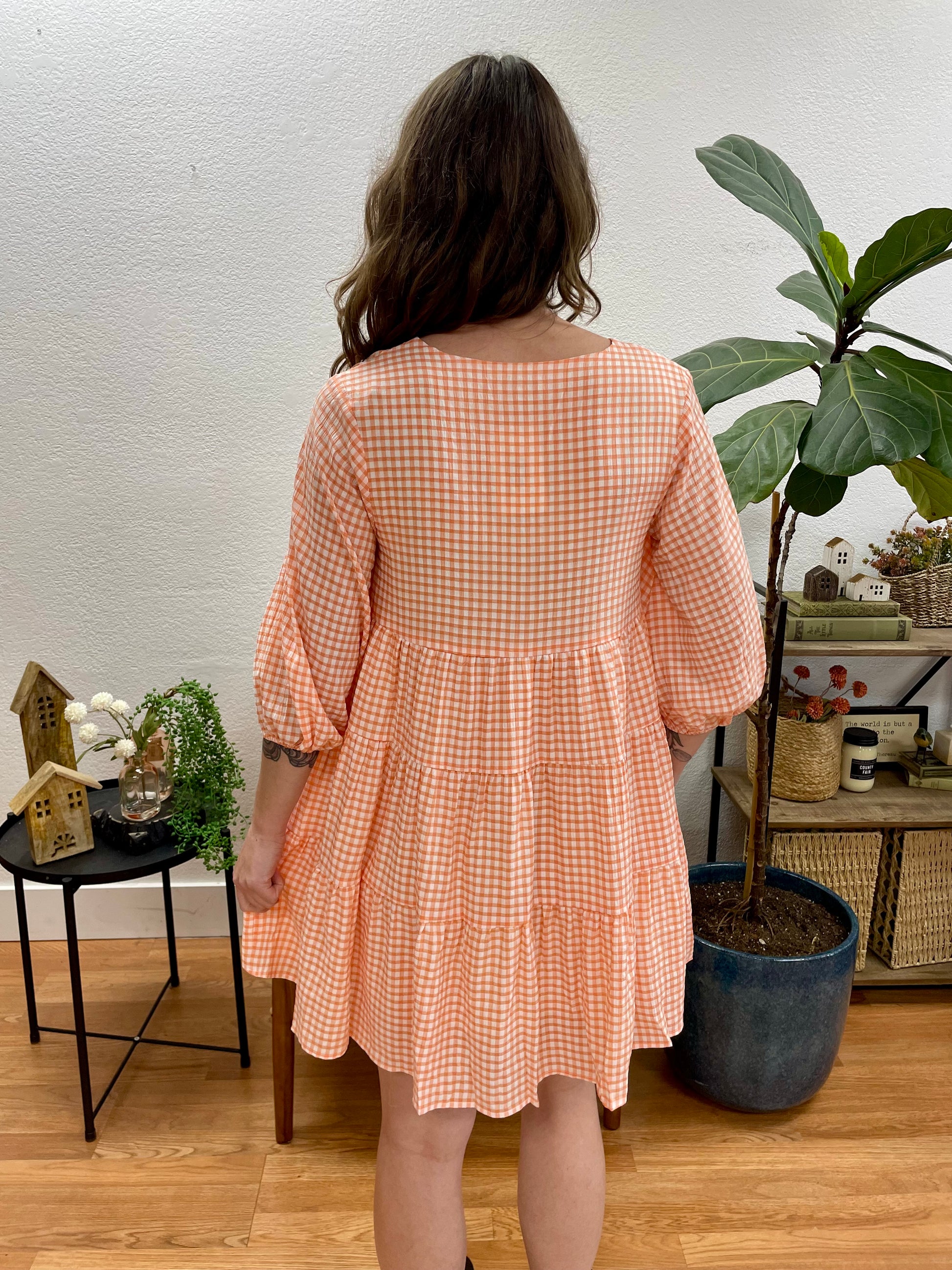 Orange Gingham Babydoll Dress - Terra Cottage