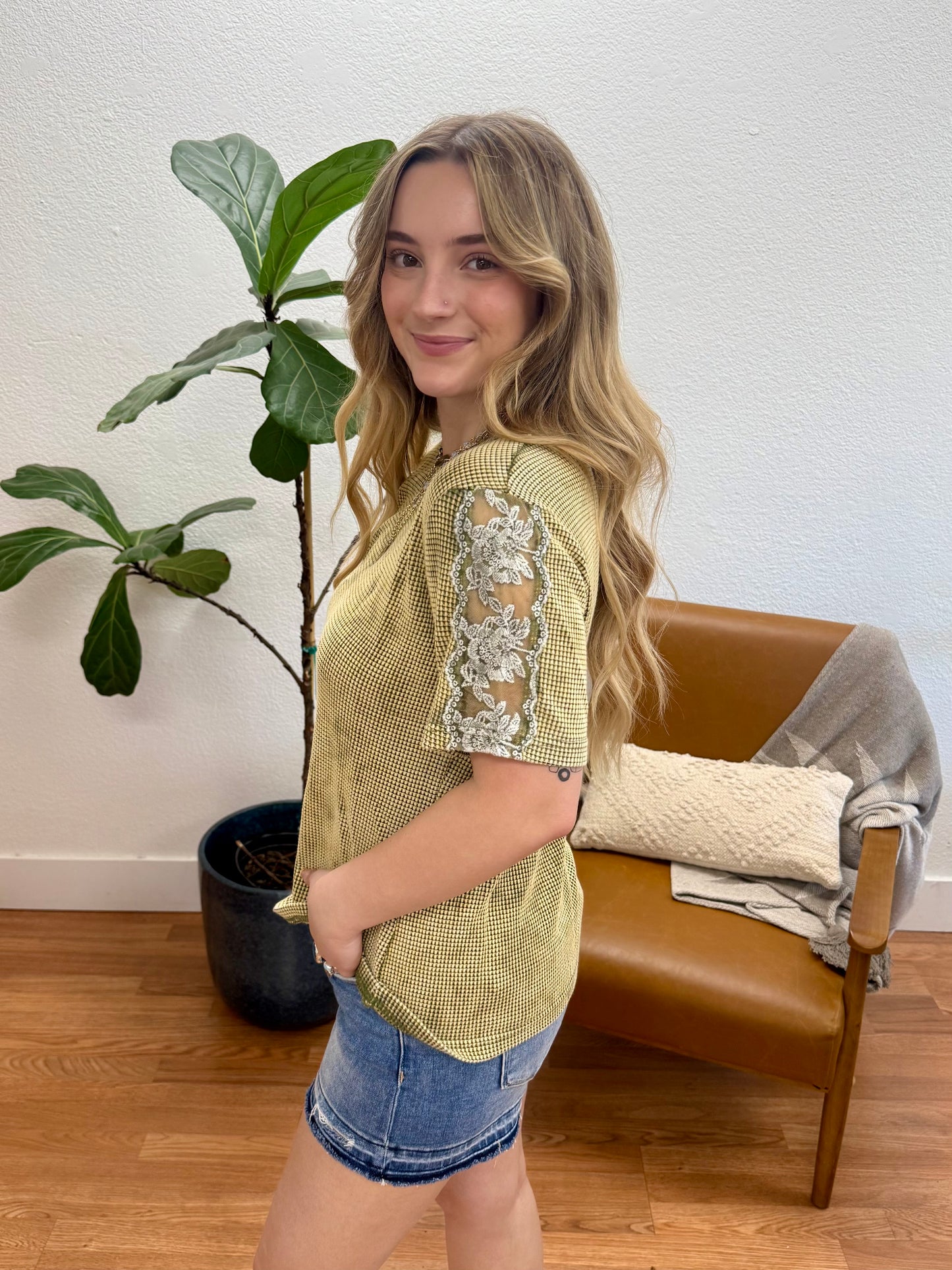 Vintage Olive Washed Thermal Top