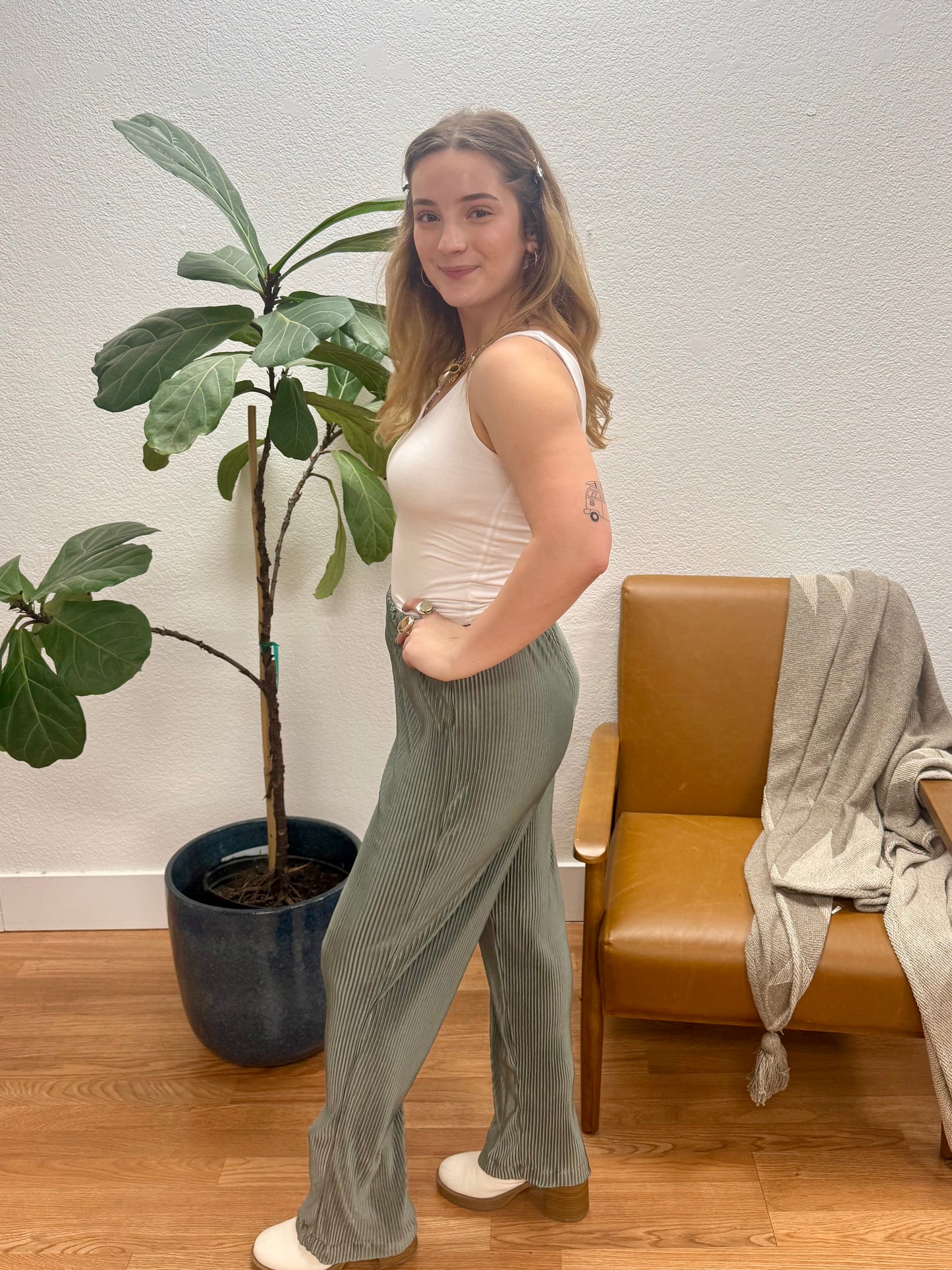 Olive Pleated Pants