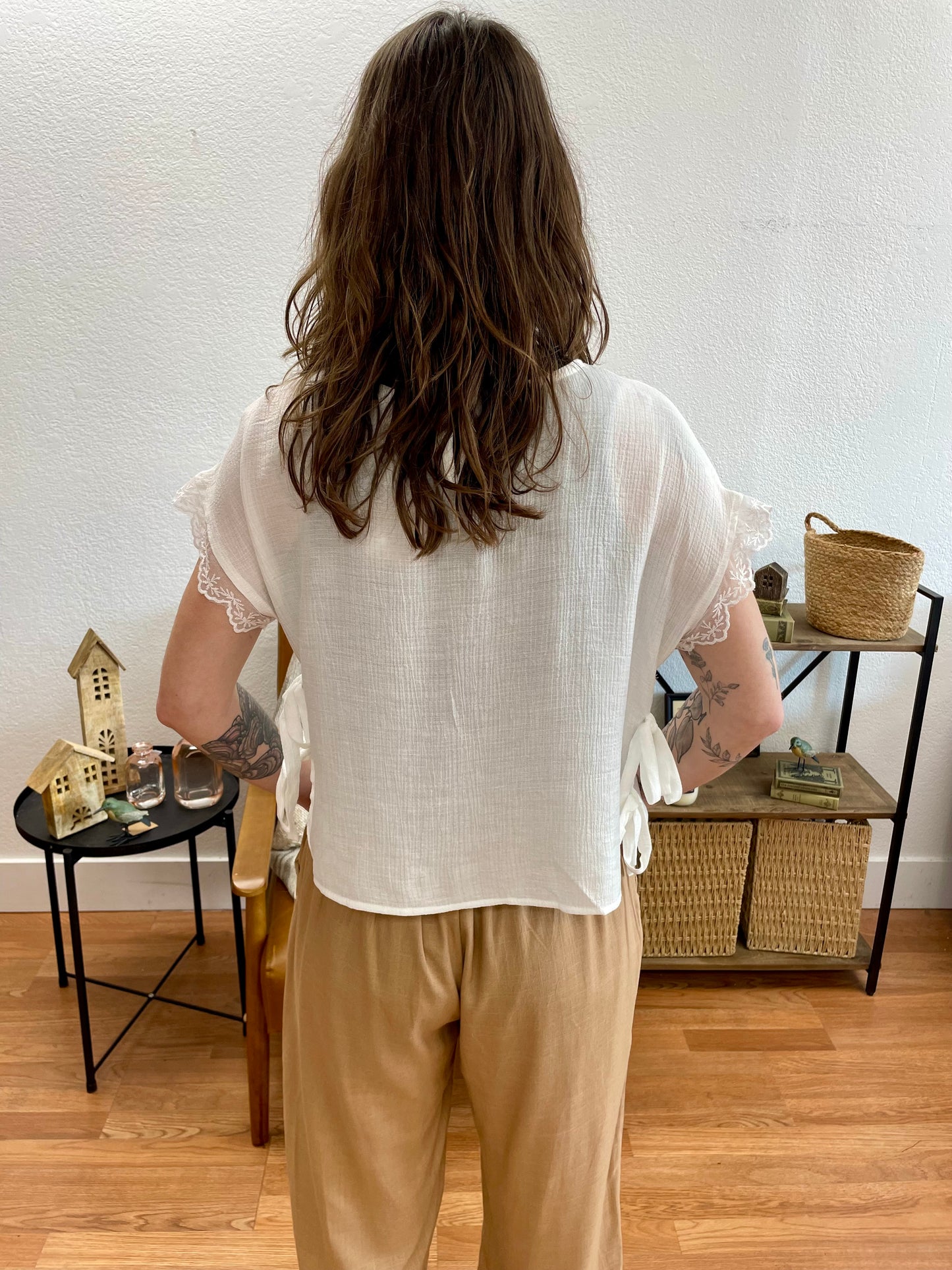 White Side Tie Lace Top - Terra Cottage