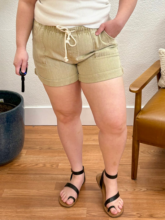 Olive Drawstring Shorts