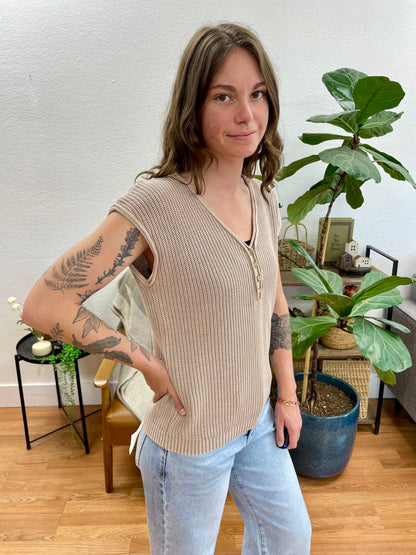 Khaki Knit Henley Top