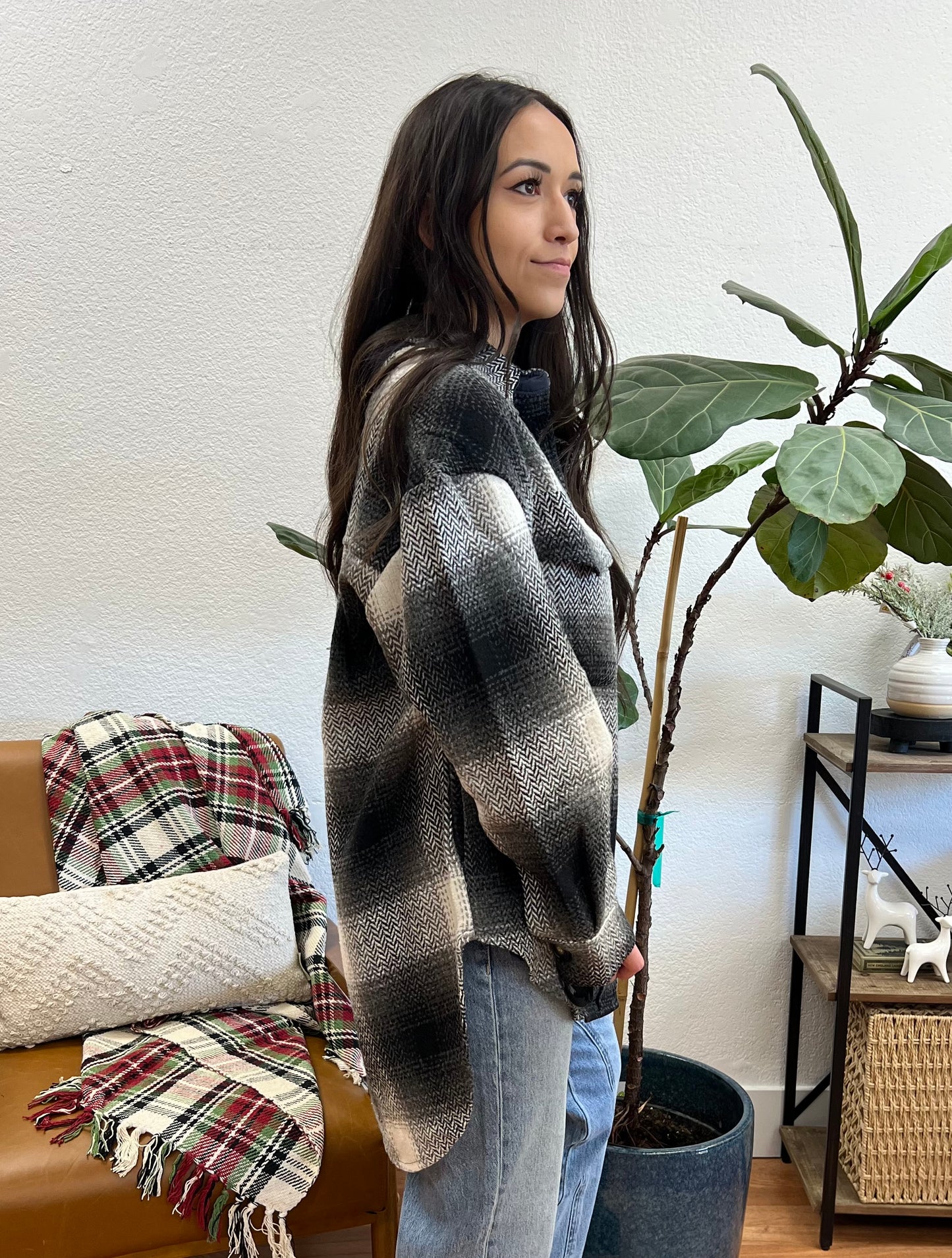 Grey Relaxed Plaid Shacket