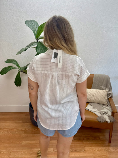 Off White Pinstripe Collared Shirt