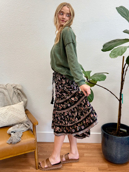 Black Print Elastic Skirt