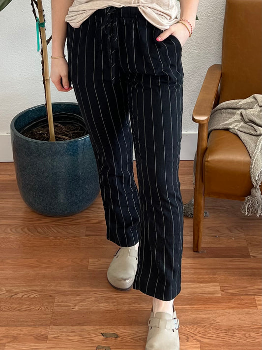 Black Cropped Striped Pants