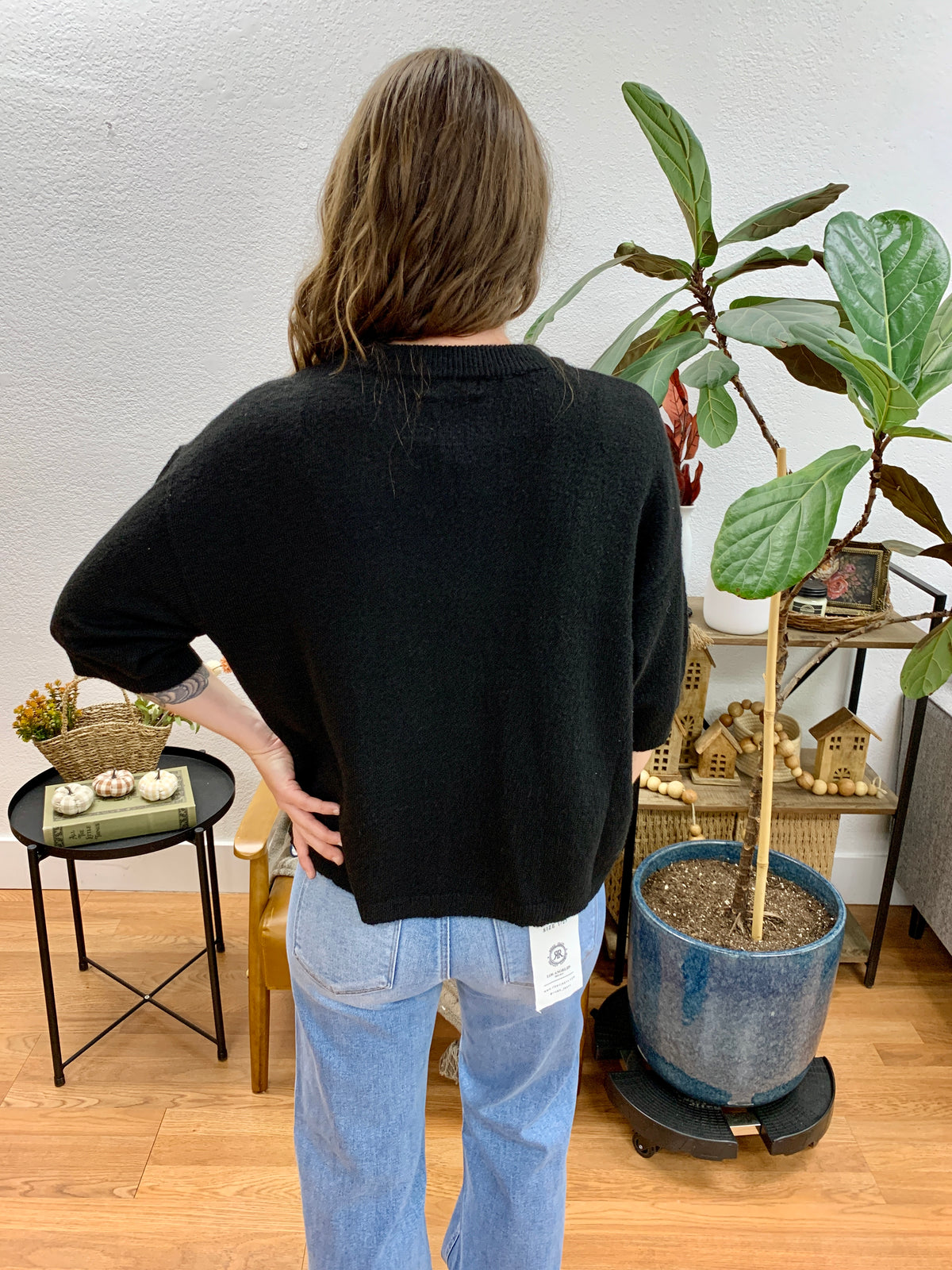 Black Heathered Boxy Pullover
