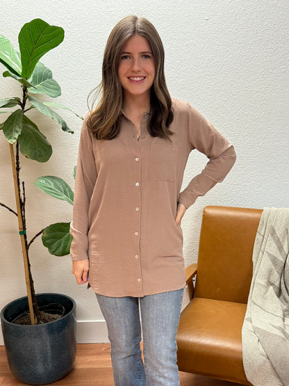 Taupe Button Blouse