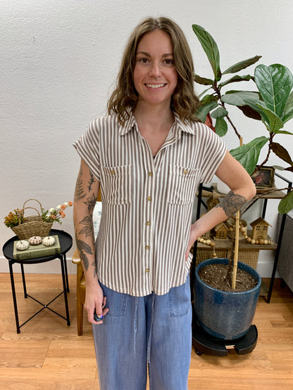 Mocha Striped Collared Shirt