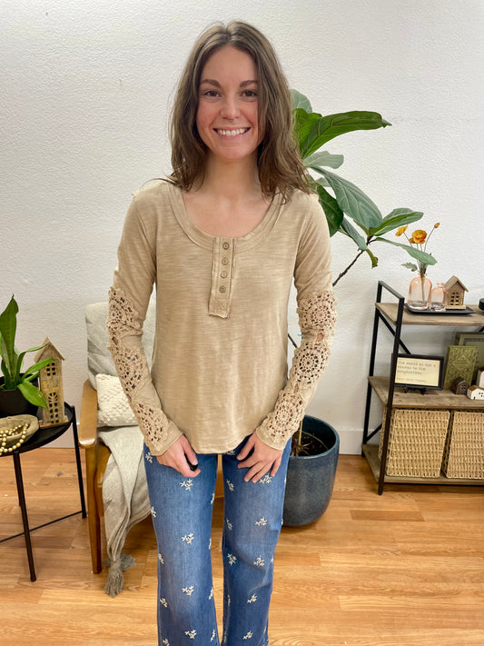 Mocha Lace Trim Knit Top