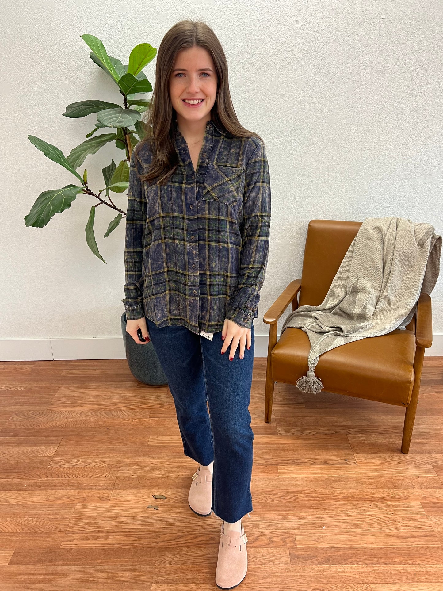 Navy Soft Plaid Button Down