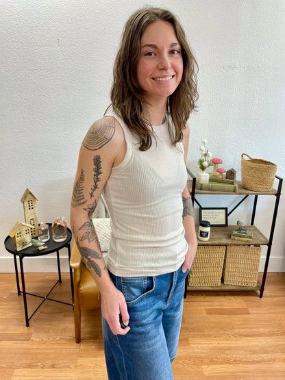 Beige High Neck Luxe Tank