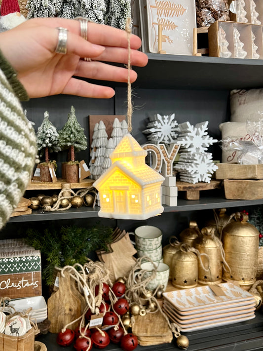 Stoneware Village Light Up Ornaments