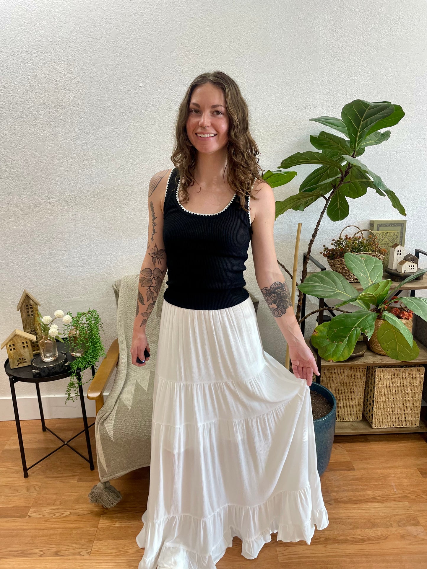 White Tiered Flowy Maxi Skirt
