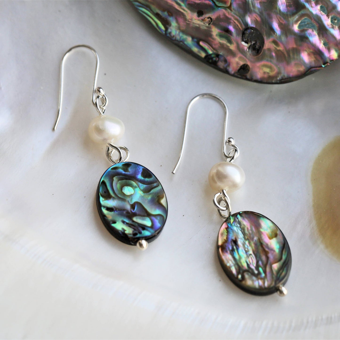 Abalone & Pearl Drop Silver Earring