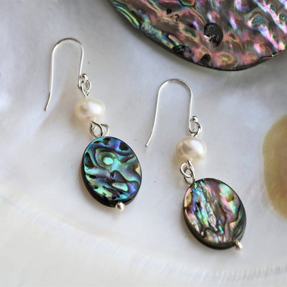 Abalone & Pearl Drop Silver Earring