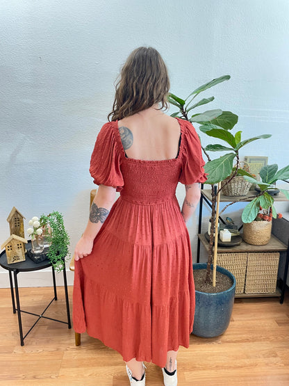 Brick Swiss Dot Midi Dress