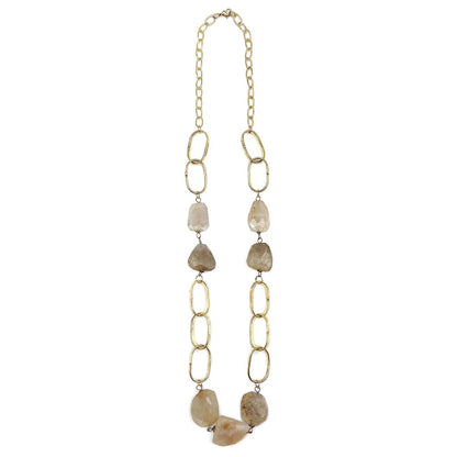 Gold-Plated Long Necklace With Golden Rutile Stones
