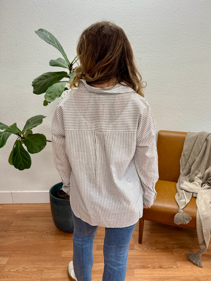 White Classic Stripe Linen Top