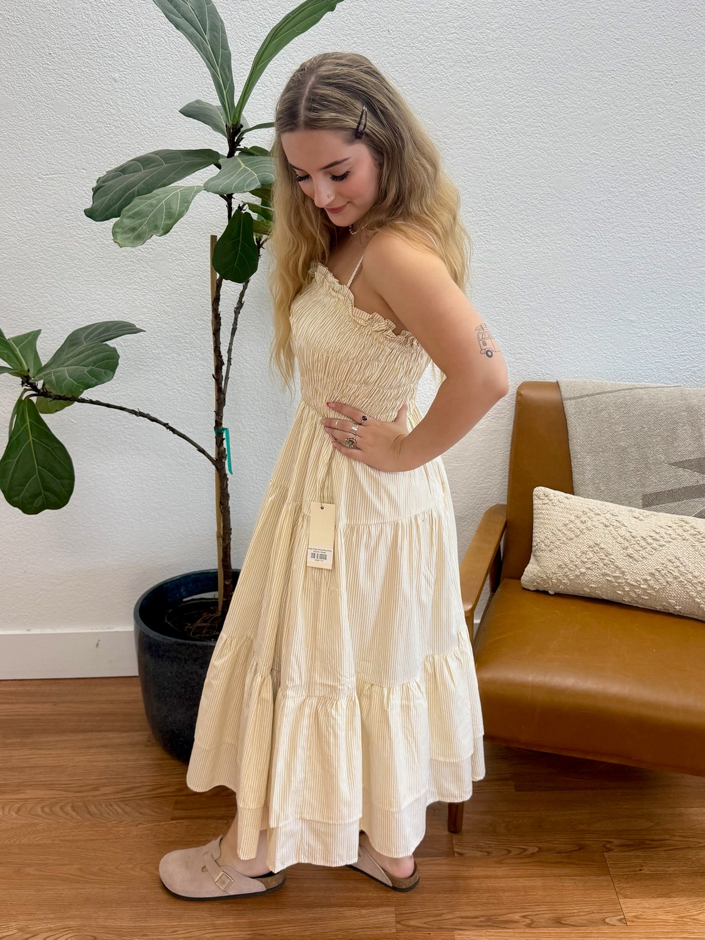 Taupe White Stripe Maxi Dress