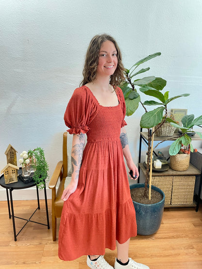 Brick Swiss Dot Midi Dress