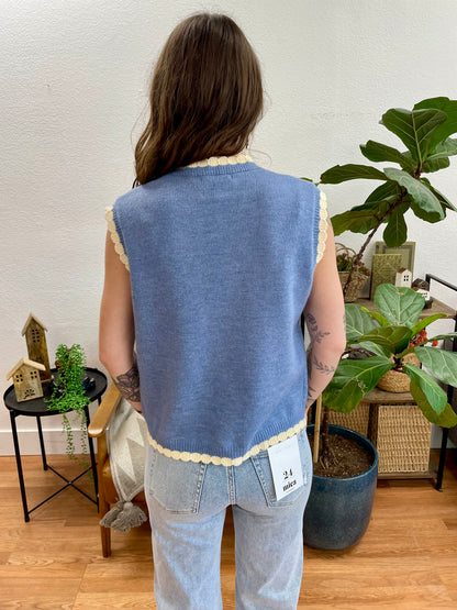 Blue Scallop Trim Tie Vest