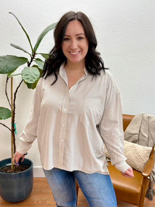 Khaki Oversize Stripe Top