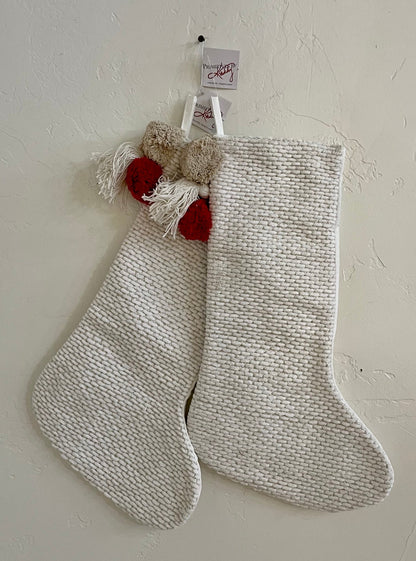 Chunky Pom Accent Knit Stocking