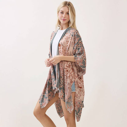 Olive Green Floral Pattern Kimono