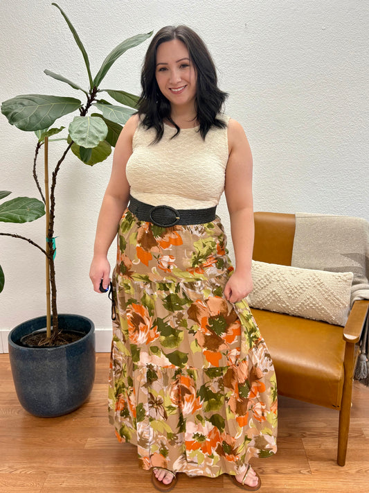 Khaki Floral Three Layer Skirt